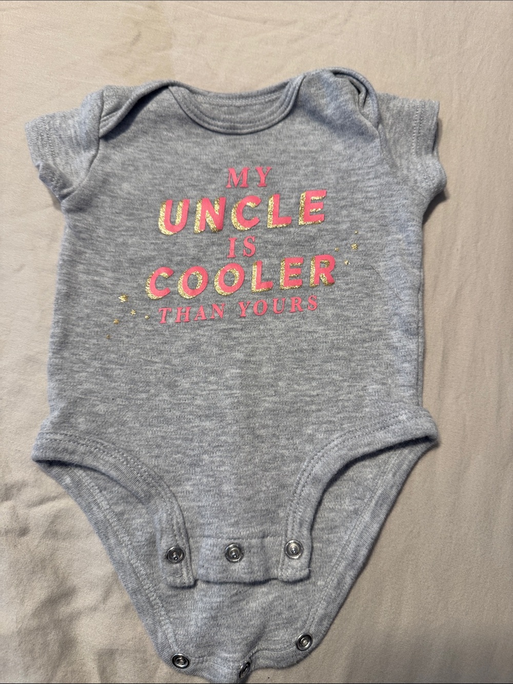 Carters- Newborn- Gray Baby One-Piece Bodysuit with Pink & Gold Text